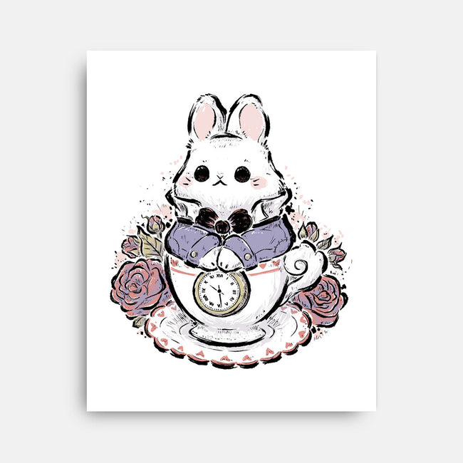 Cute White Rabbit Tea Cup-None-Stretched-Canvas-xMorfina