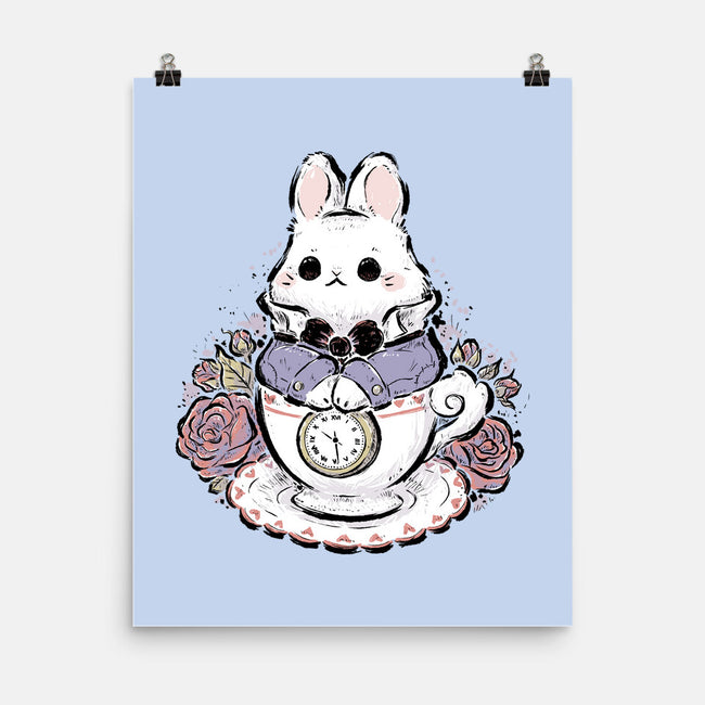Cute White Rabbit Tea Cup-None-Matte-Poster-xMorfina