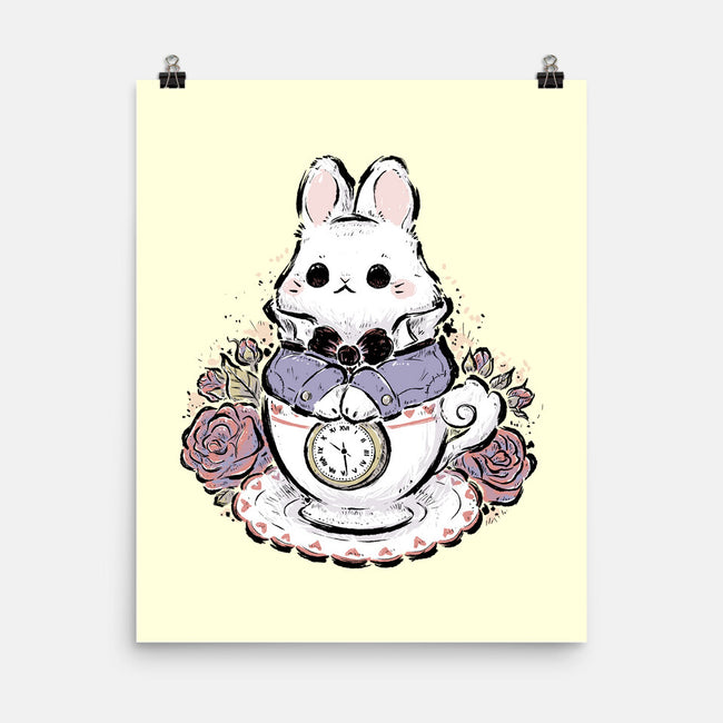 Cute White Rabbit Tea Cup-None-Matte-Poster-xMorfina