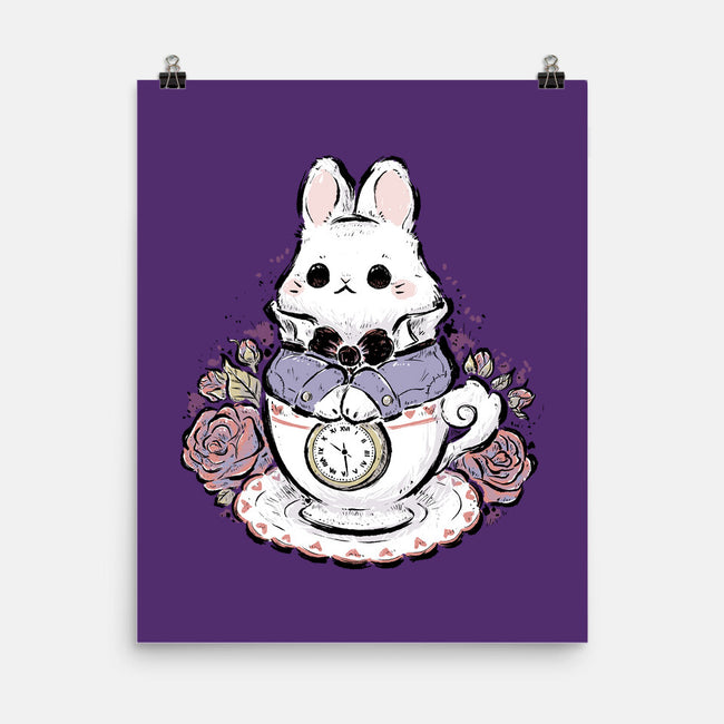 Cute White Rabbit Tea Cup-None-Matte-Poster-xMorfina