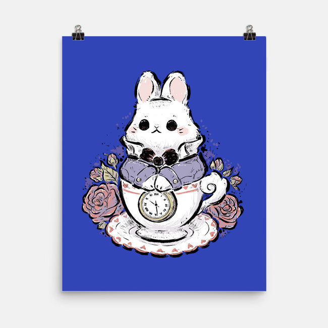 Cute White Rabbit Tea Cup-None-Matte-Poster-xMorfina