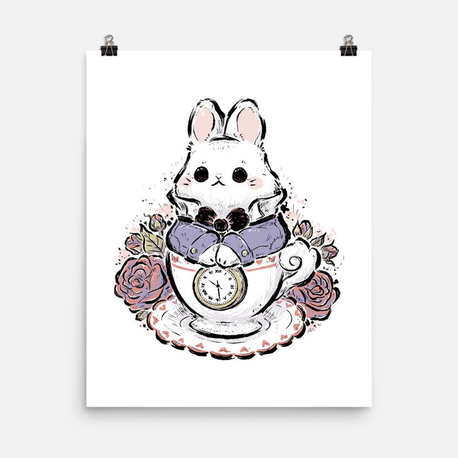 Cute White Rabbit Tea Cup-None-Matte-Poster-xMorfina