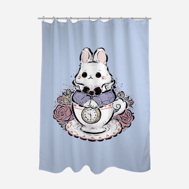 Cute White Rabbit Tea Cup-None-Polyester-Shower Curtain-xMorfina