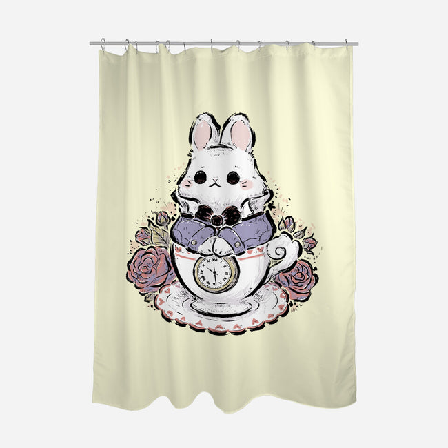 Cute White Rabbit Tea Cup-None-Polyester-Shower Curtain-xMorfina