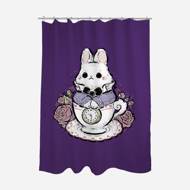 Cute White Rabbit Tea Cup-None-Polyester-Shower Curtain-xMorfina