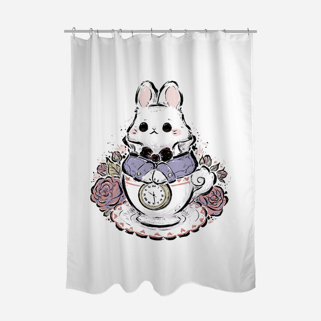 Cute White Rabbit Tea Cup-None-Polyester-Shower Curtain-xMorfina