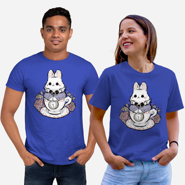 Cute White Rabbit Tea Cup-Unisex-Basic-Tee-xMorfina