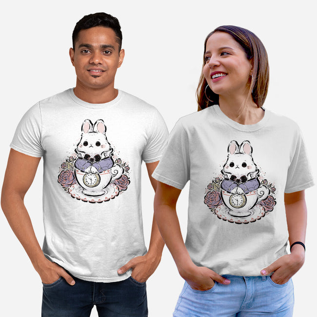 Cute White Rabbit Tea Cup-Unisex-Basic-Tee-xMorfina