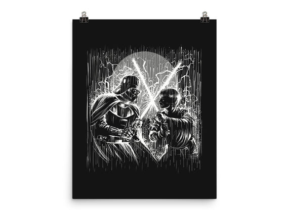 Father And Son Under The Rain
