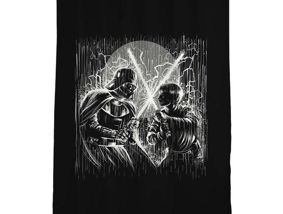 Father And Son Under The Rain