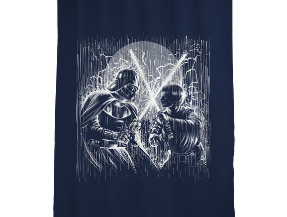 Father And Son Under The Rain
