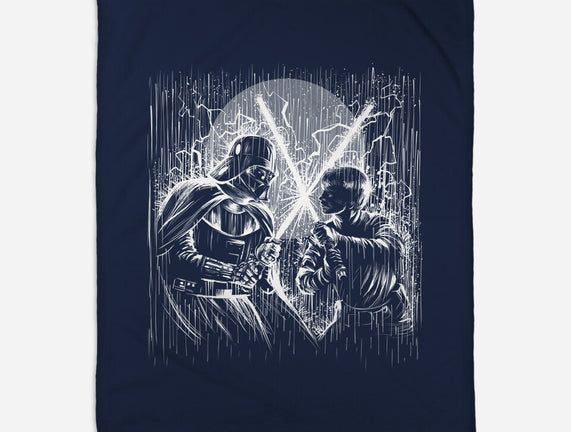 Father And Son Under The Rain
