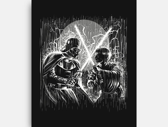 Father And Son Under The Rain