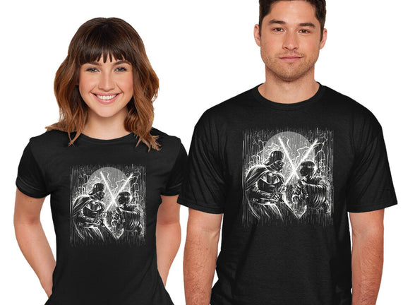 Father And Son Under The Rain