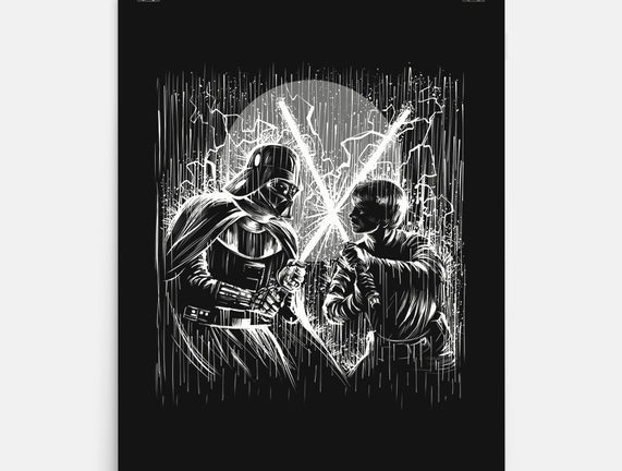 Father And Son Under The Rain