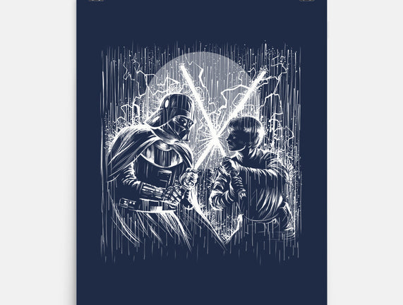 Father And Son Under The Rain