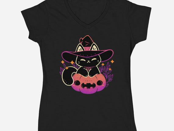 Cute Halloween Cat On Pumpkin