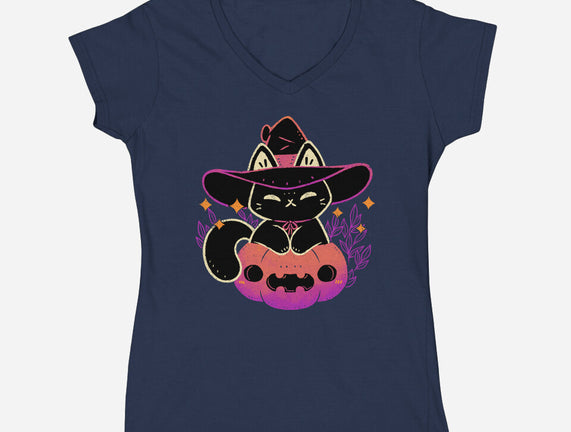 Cute Halloween Cat On Pumpkin