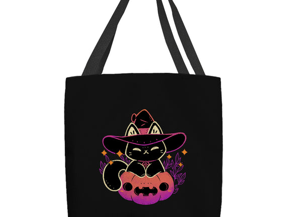 Cute Halloween Cat On Pumpkin