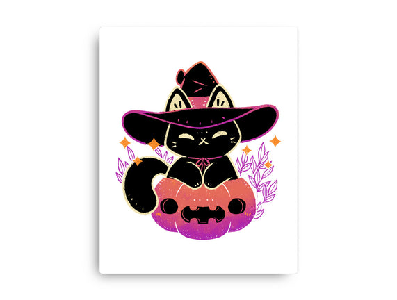 Cute Halloween Cat On Pumpkin
