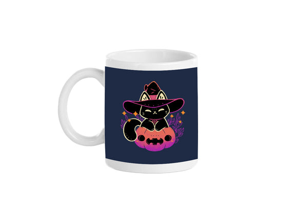Cute Halloween Cat On Pumpkin