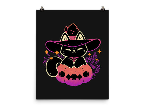 Cute Halloween Cat On Pumpkin