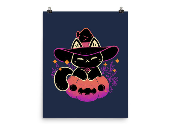 Cute Halloween Cat On Pumpkin