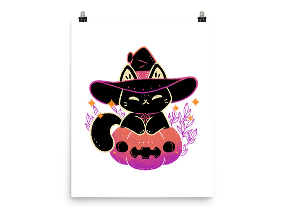 Cute Halloween Cat On Pumpkin