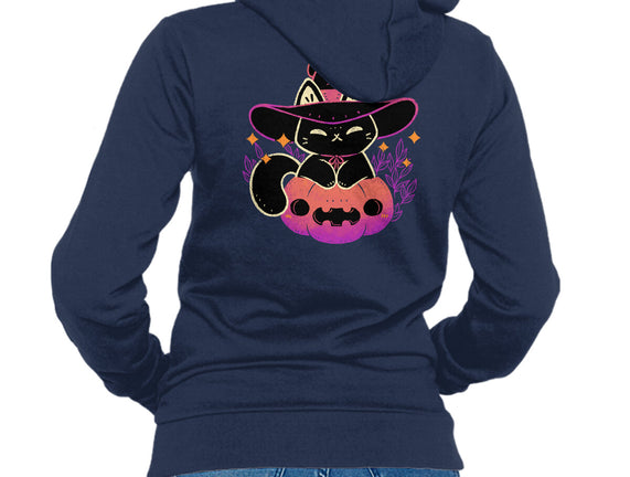 Cute Halloween Cat On Pumpkin
