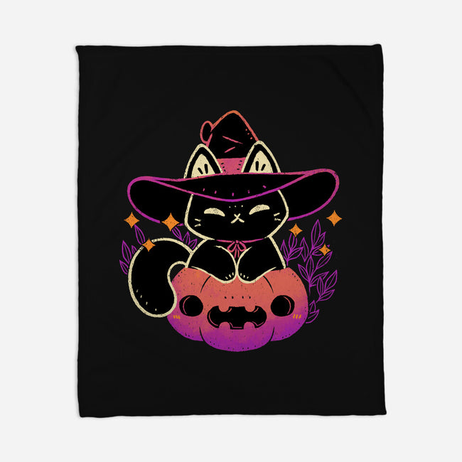 Cute Halloween Cat On Pumpkin-None-Fleece-Blanket-xMorfina