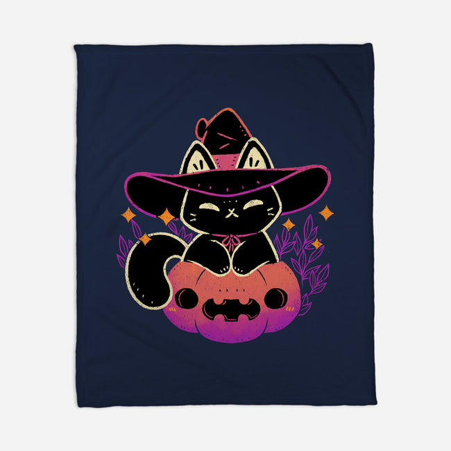 Cute Halloween Cat On Pumpkin-None-Fleece-Blanket-xMorfina