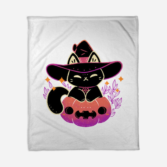 Cute Halloween Cat On Pumpkin-None-Fleece-Blanket-xMorfina