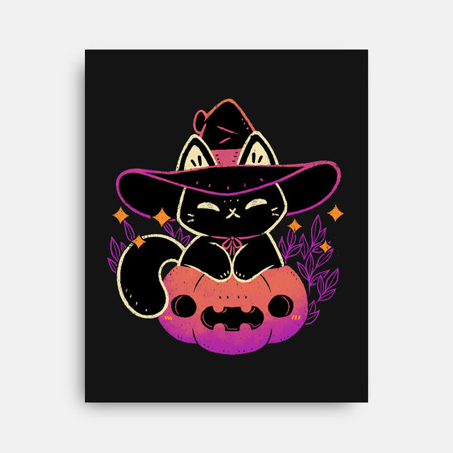 Cute Halloween Cat On Pumpkin-None-Stretched-Canvas-xMorfina