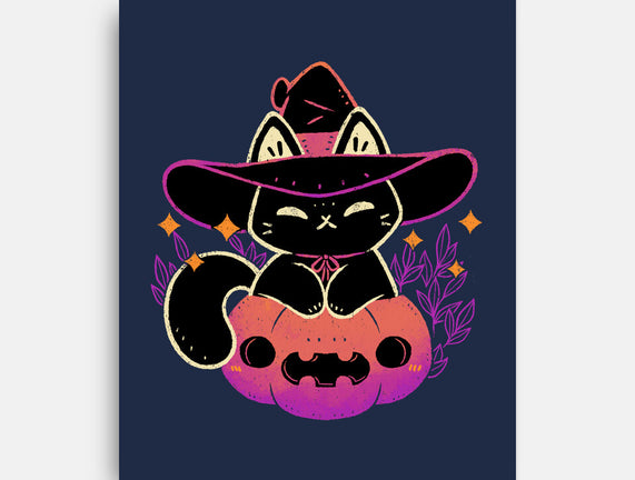 Cute Halloween Cat On Pumpkin