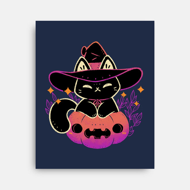 Cute Halloween Cat On Pumpkin-None-Stretched-Canvas-xMorfina