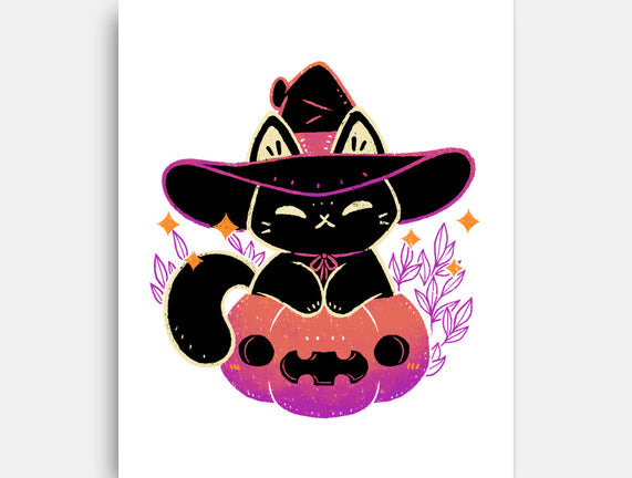 Cute Halloween Cat On Pumpkin