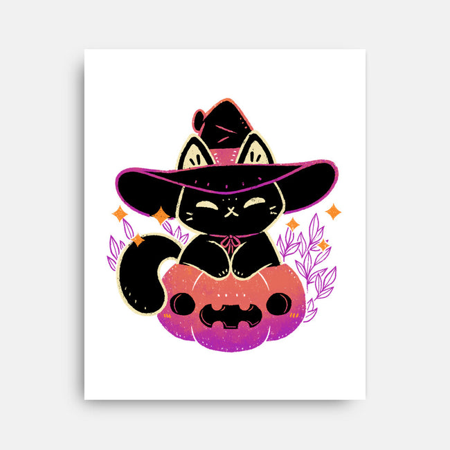 Cute Halloween Cat On Pumpkin-None-Stretched-Canvas-xMorfina