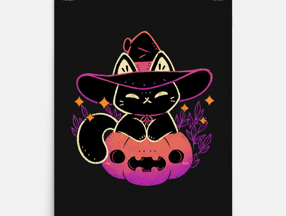 Cute Halloween Cat On Pumpkin