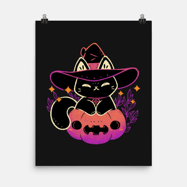 Cute Halloween Cat On Pumpkin-None-Matte-Poster-xMorfina