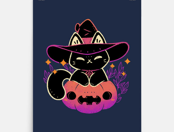 Cute Halloween Cat On Pumpkin