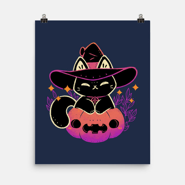 Cute Halloween Cat On Pumpkin-None-Matte-Poster-xMorfina