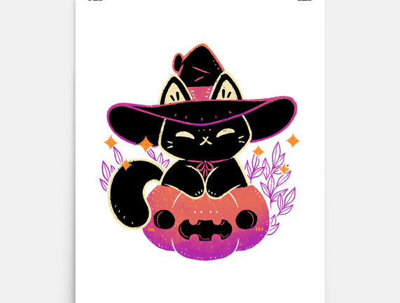 Cute Halloween Cat On Pumpkin