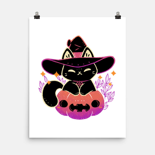 Cute Halloween Cat On Pumpkin-None-Matte-Poster-xMorfina
