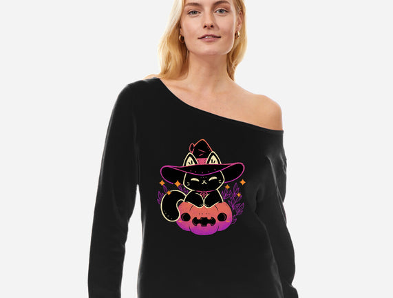 Cute Halloween Cat On Pumpkin