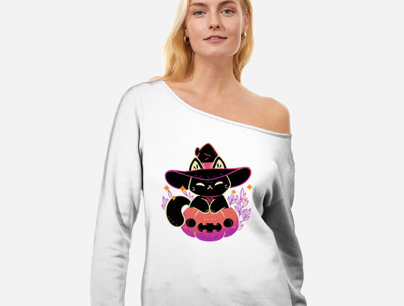 Cute Halloween Cat On Pumpkin
