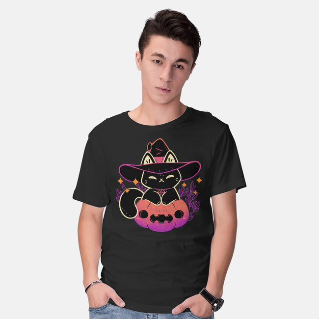 Cute Halloween Cat On Pumpkin-Mens-Basic-Tee-xMorfina