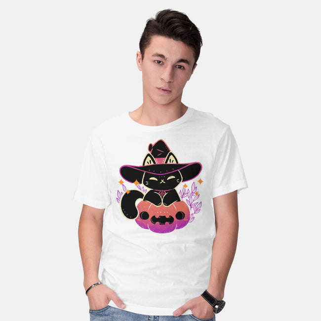 Cute Halloween Cat On Pumpkin-Mens-Basic-Tee-xMorfina