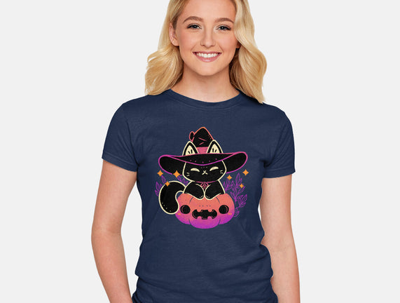 Cute Halloween Cat On Pumpkin