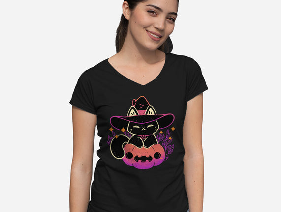 Cute Halloween Cat On Pumpkin
