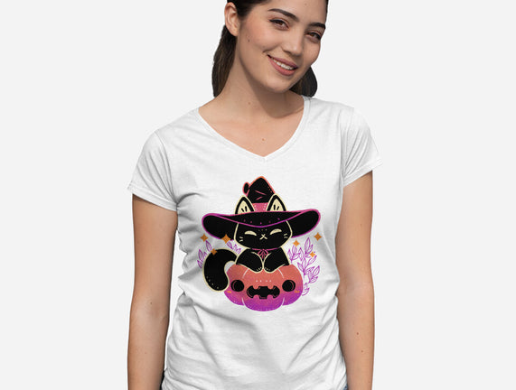 Cute Halloween Cat On Pumpkin